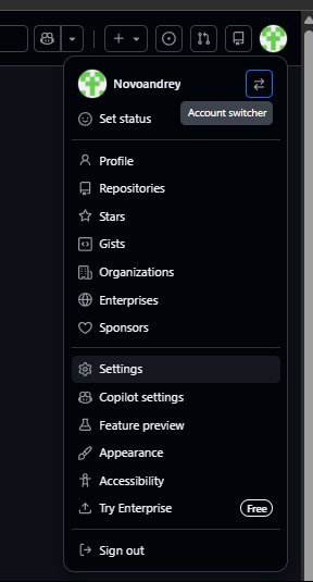 Меню профиля GitHub: аватар → Settings